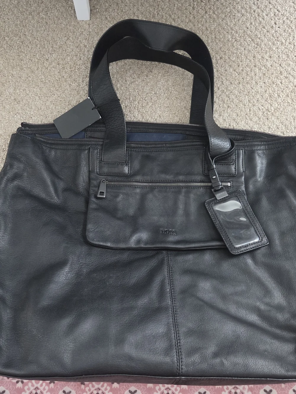 BOSS Black Leather Men's Tote Bag